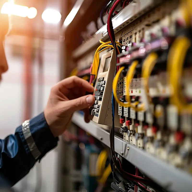 Electrical engineer using digital multimeter