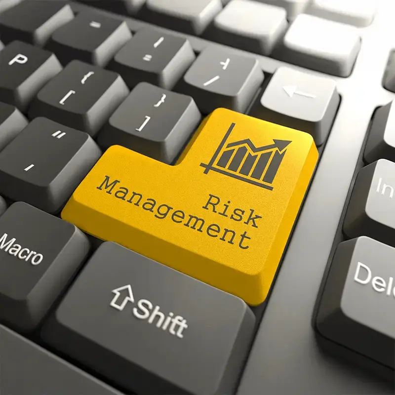 Orange risk management button computer keyboard