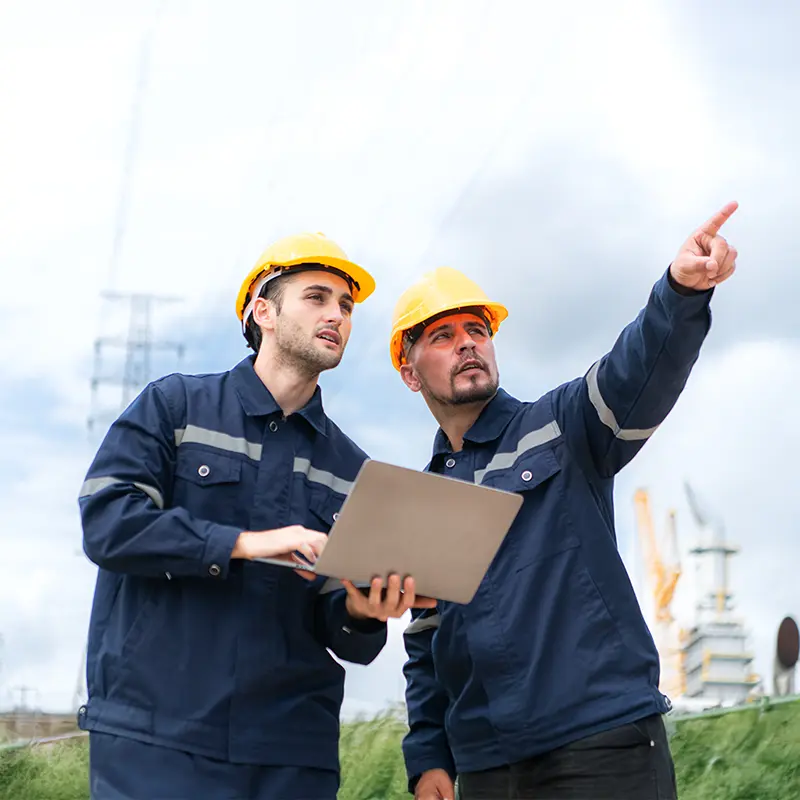 Two engineers looking in the distance