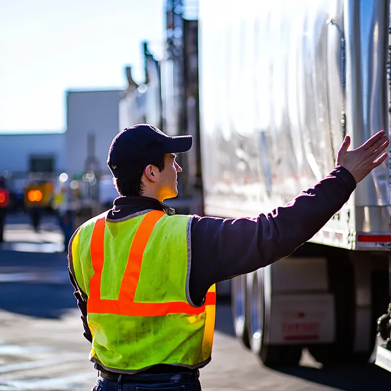 Worker in bright reflective vest