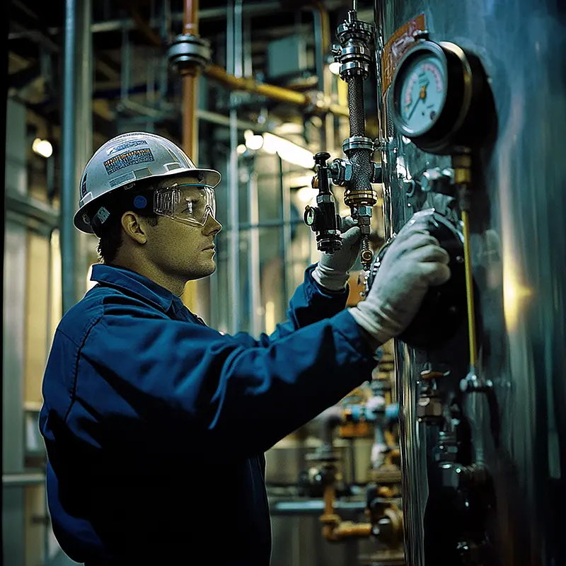 Worker performing maintenance on machine